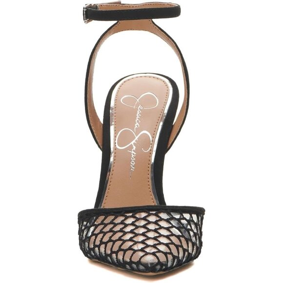 Women's Black Pirrie 2 Faux Synthetic Rubber Suede Ankle Strap Slingback Heels - Picture 3 of 4